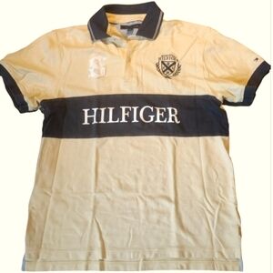 Tommy Hilfiger Vintage Men's Polo Shirt Yellow Blue Size M Cotton